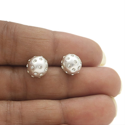 Dainty Minimalist 925 Sterling Silver White CZ Small Ball Stud Earrings for Women, Gift Idea