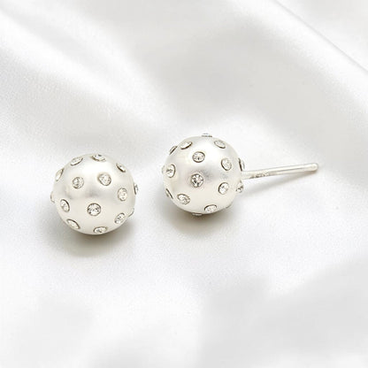 Dainty Minimalist 925 Sterling Silver White CZ Small Ball Stud Earrings for Women, Gift Idea