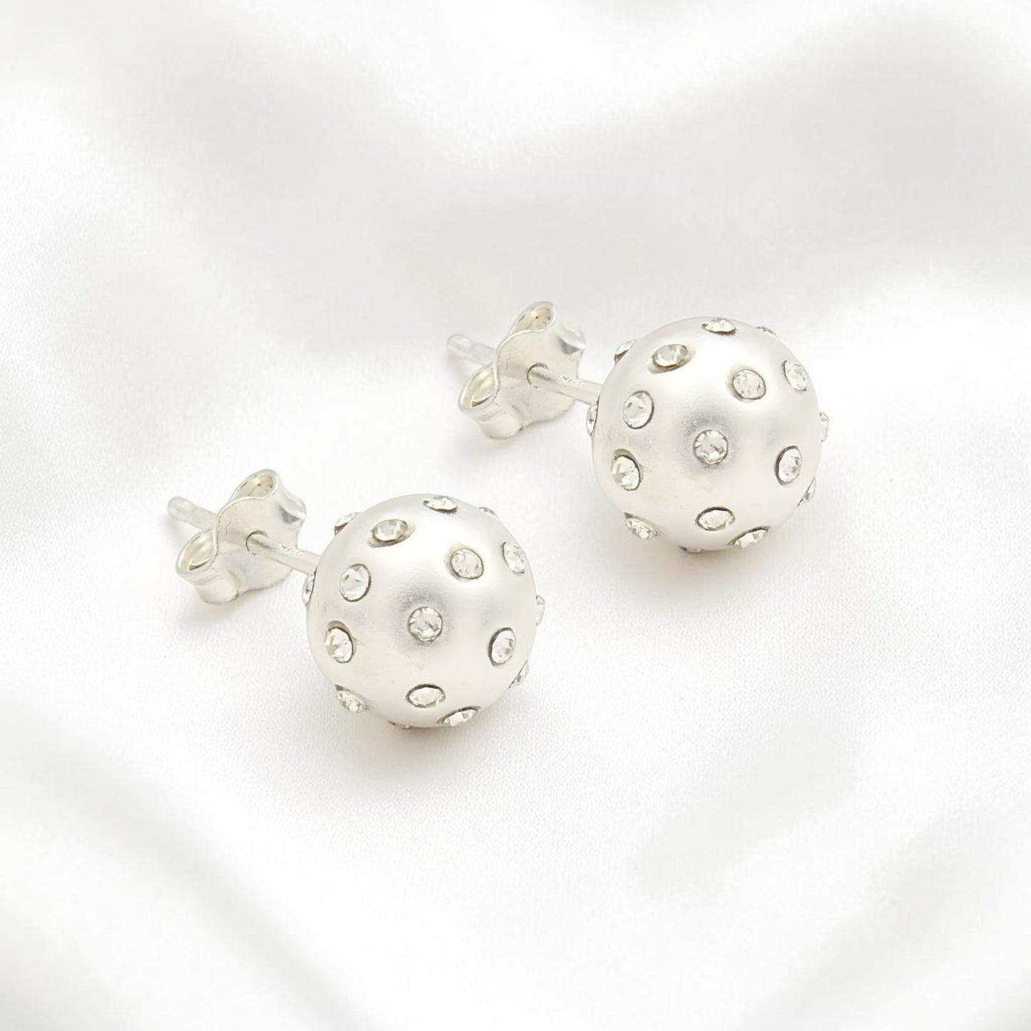Dainty Minimalist 925 Sterling Silver White CZ Small Ball Stud Earrings for Women, Gift Idea
