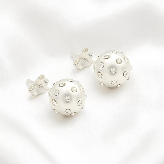 Dainty Minimalist 925 Sterling Silver White CZ Small Ball Stud Earrings for Women, Gift Idea