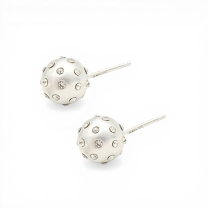 Dainty Minimalist 925 Sterling Silver White CZ Small Ball Stud Earrings for Women, Gift Idea