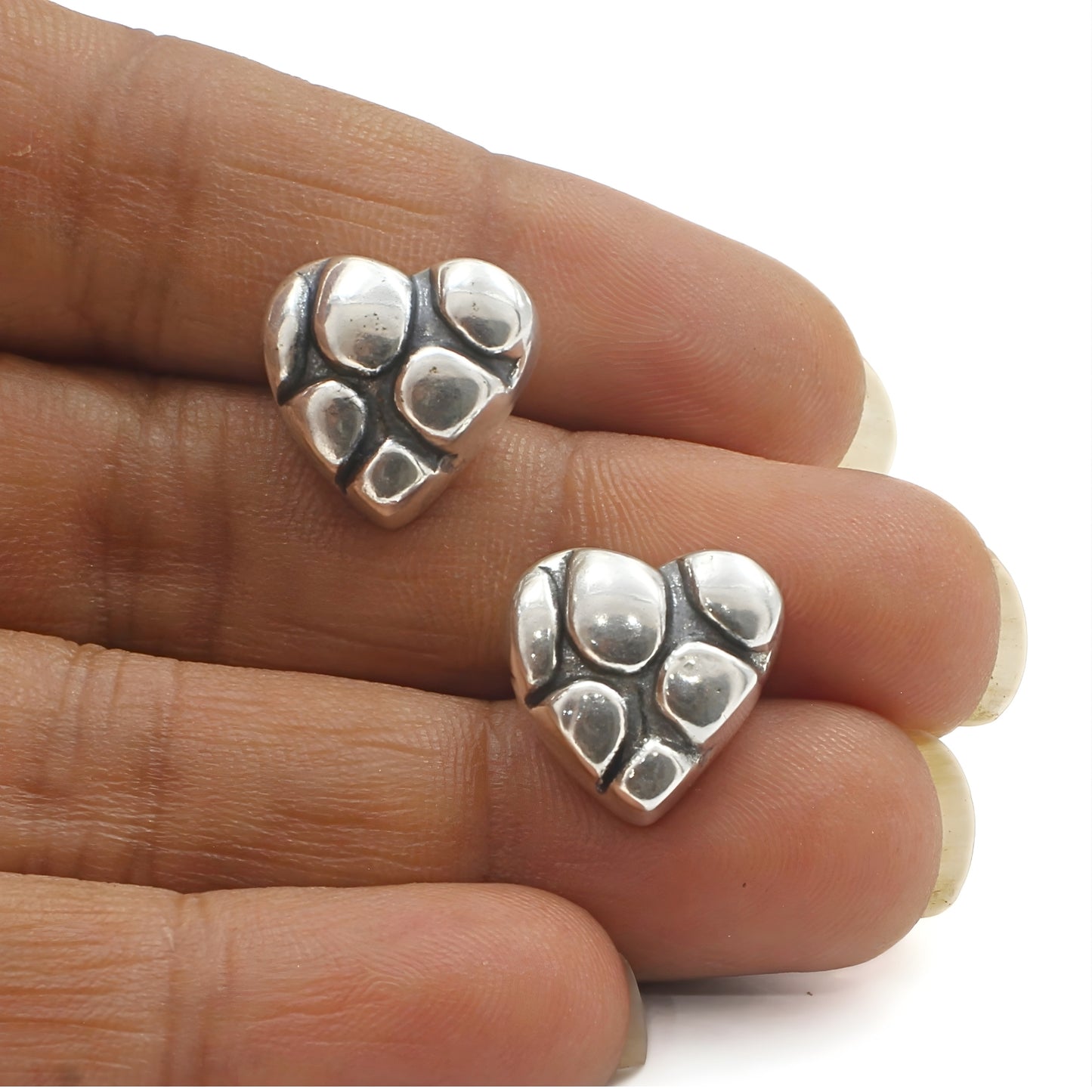 Classic 925 Sterling Silver Oxidized Puffy Heart Hypoallergenic Stud Earrings