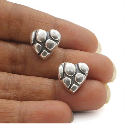 Classic 925 Sterling Silver Oxidized Puffy Heart Hypoallergenic Stud Earrings