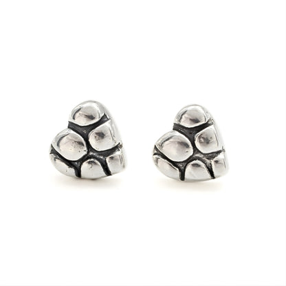 Classic 925 Sterling Silver Oxidized Puffy Heart Hypoallergenic Stud Earrings