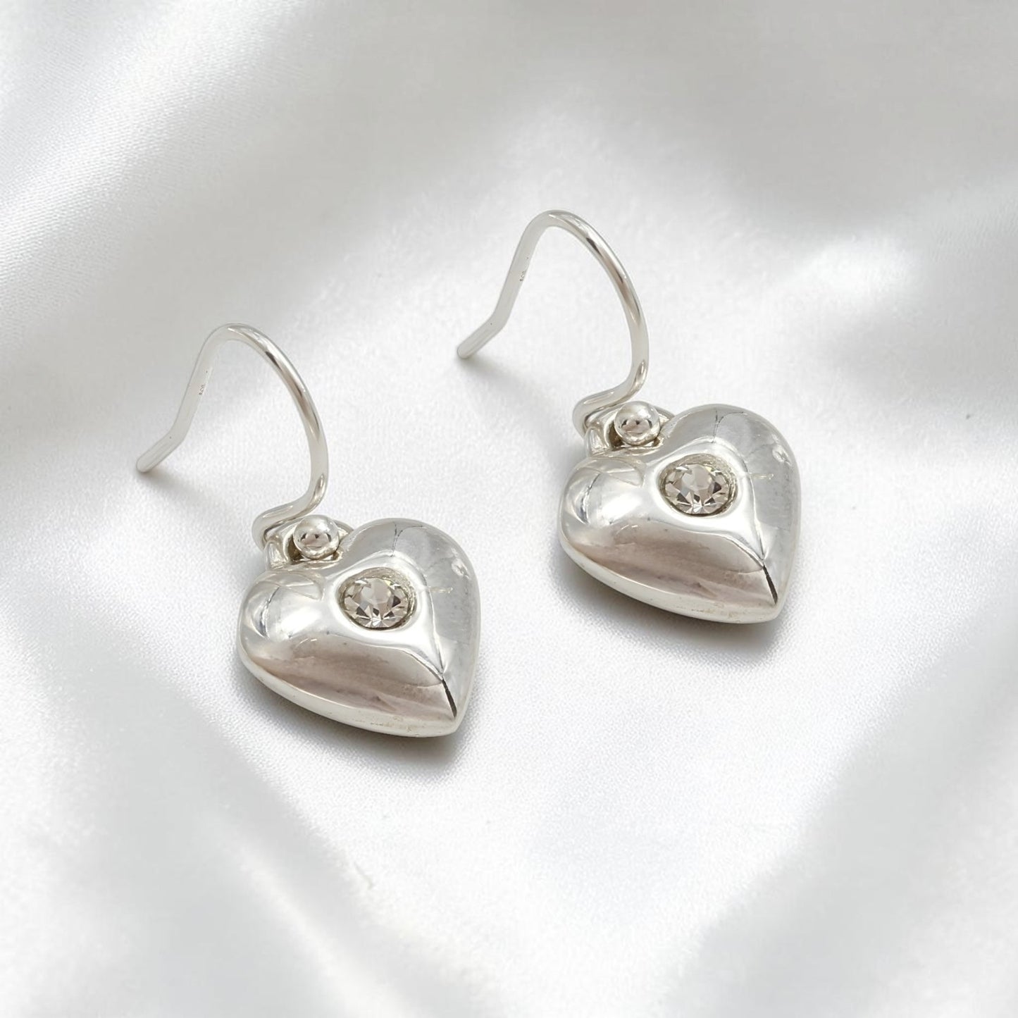 Daily Wear 925 Sterling Silver White CZ Heart Dangle Earrings