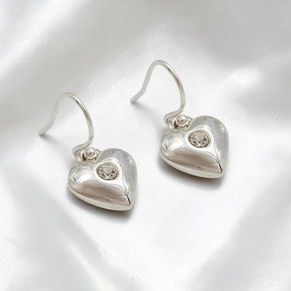 Daily Wear 925 Sterling Silver White CZ Heart Dangle Earrings