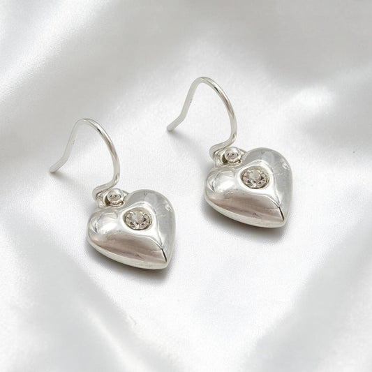 Daily Wear 925 Sterling Silver White CZ Heart Dangle Earrings