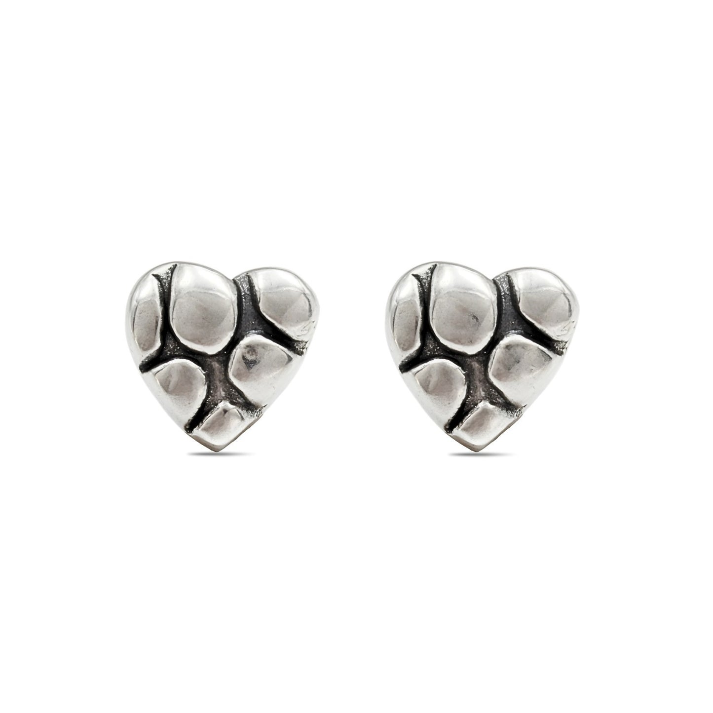 Classic 925 Sterling Silver Oxidized Puffy Heart Hypoallergenic Stud Earrings