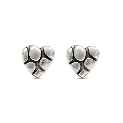 Classic 925 Sterling Silver Oxidized Puffy Heart Hypoallergenic Stud Earrings