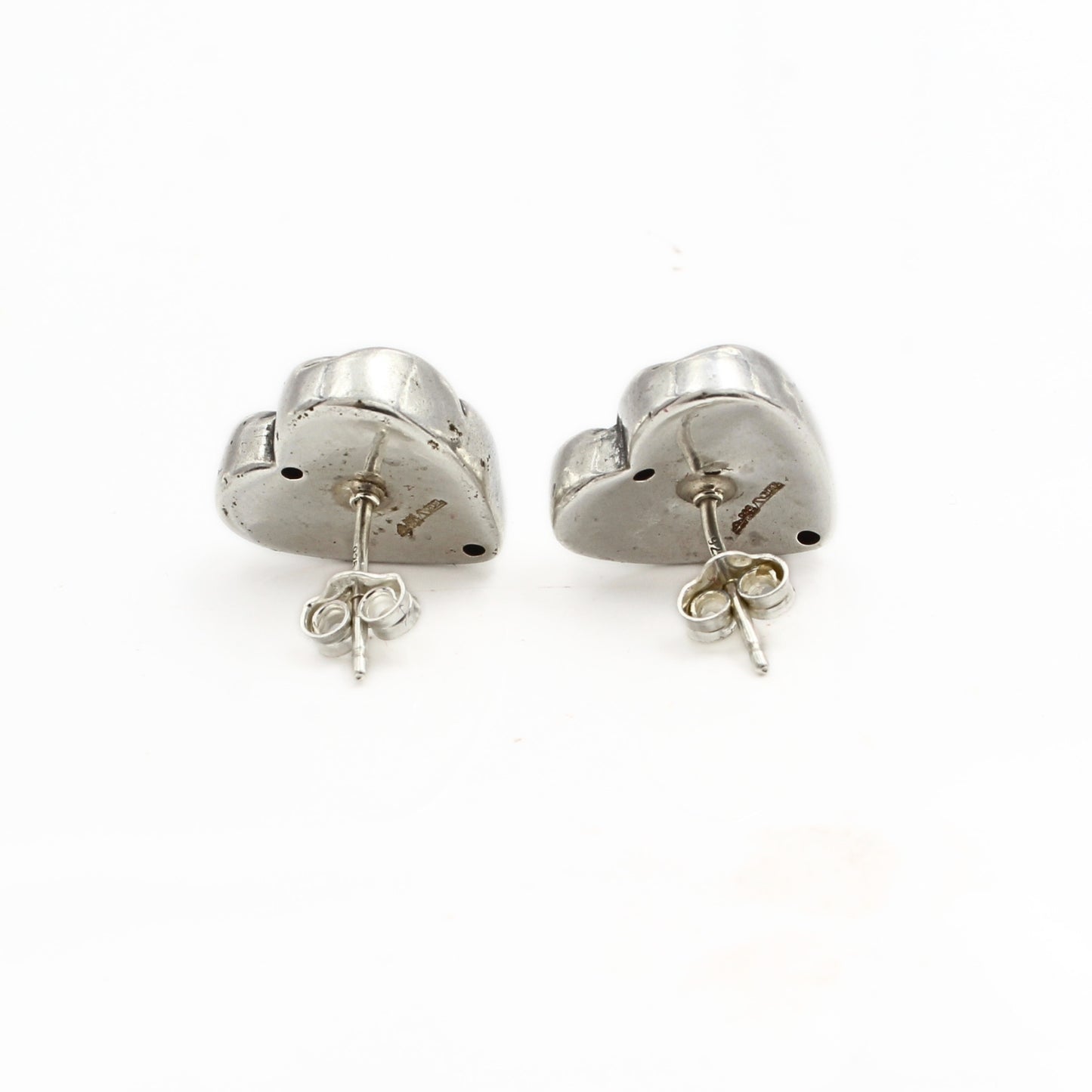Classic 925 Sterling Silver Oxidized Puffy Heart Hypoallergenic Stud Earrings