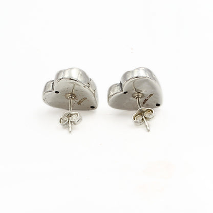 Classic 925 Sterling Silver Oxidized Puffy Heart Hypoallergenic Stud Earrings