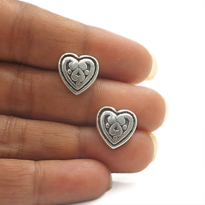 925 Sterling Silver Oxidized Mini Heart Stud Earrings for Women, Stylish & Lightweight