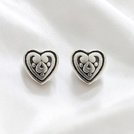 925 Sterling Silver Oxidized Mini Heart Stud Earrings for Women, Stylish & Lightweight