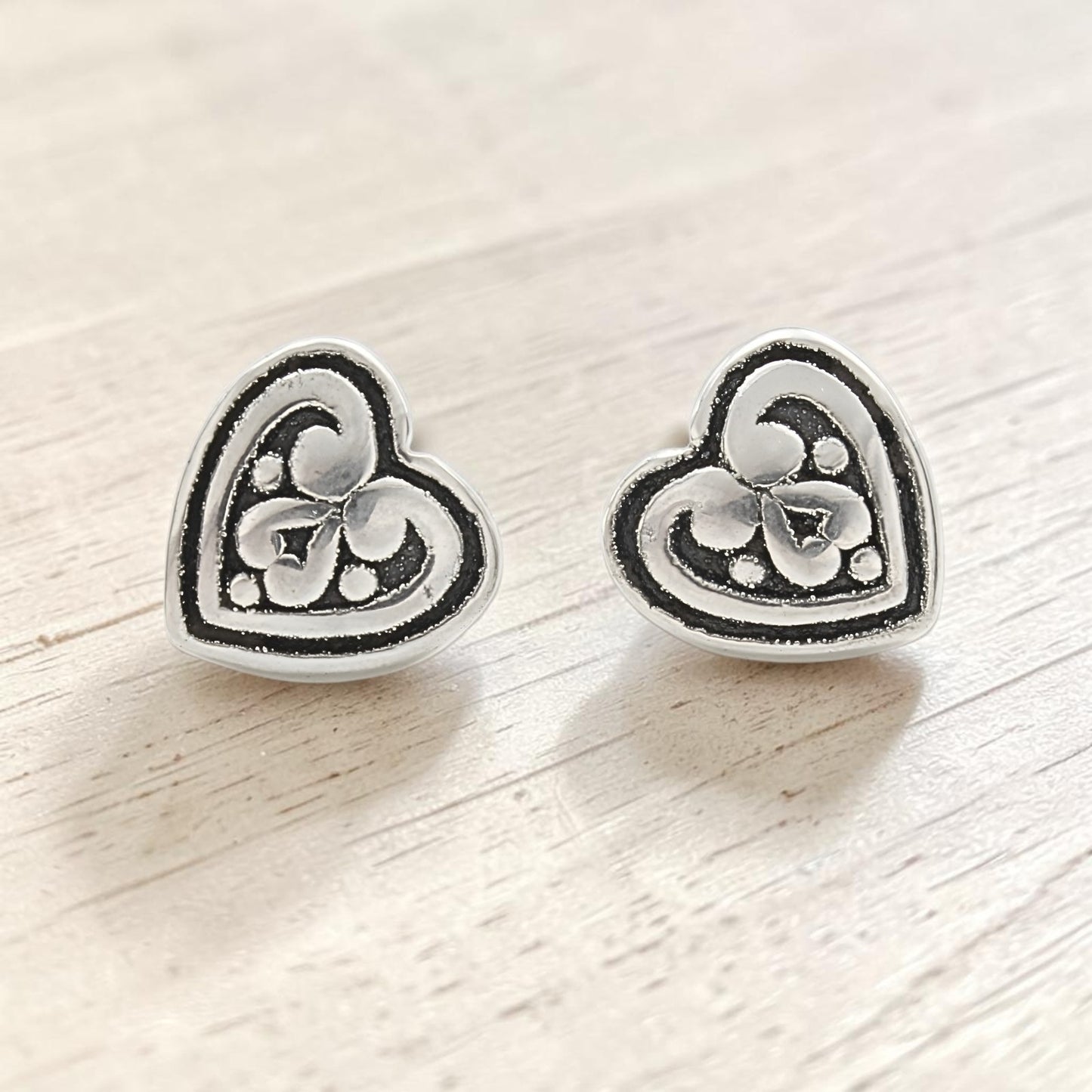 925 Sterling Silver Oxidized Mini Heart Stud Earrings for Women, Stylish & Lightweight