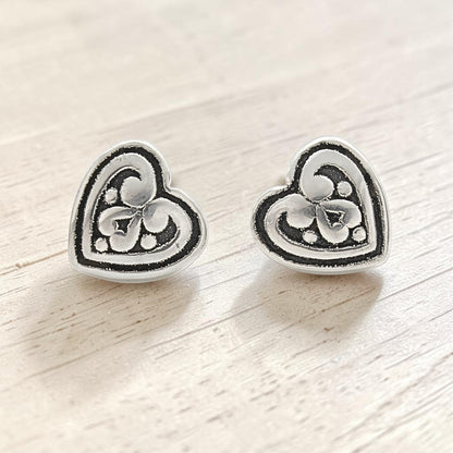 925 Sterling Silver Oxidized Mini Heart Stud Earrings for Women, Stylish & Lightweight