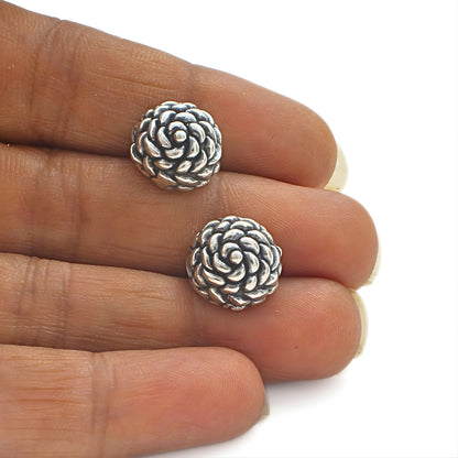 925 Sterling Silver Oxidized Cute Floral Rose Stud Earrings for Women & Girls