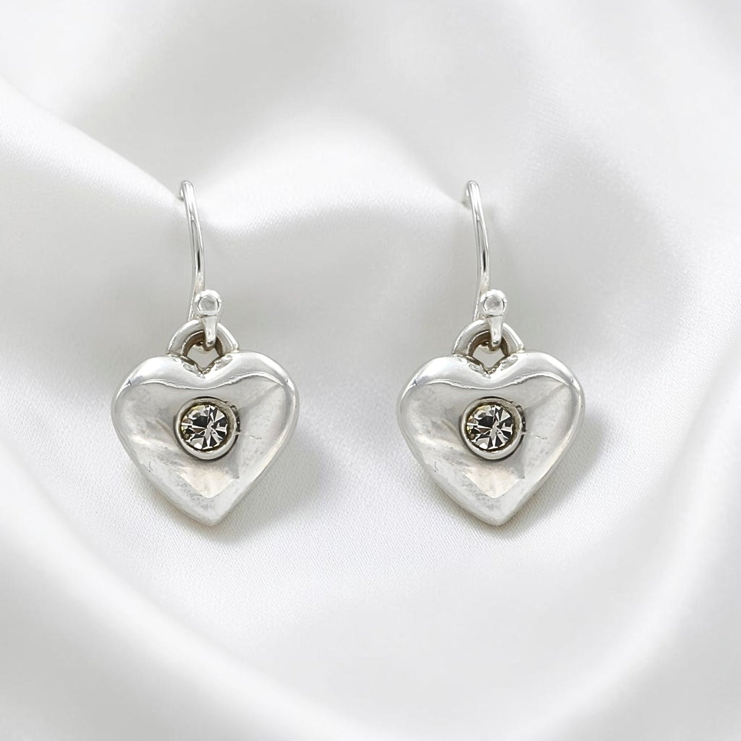 Daily Wear 925 Sterling Silver White CZ Heart Dangle Earrings