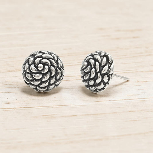 925 Sterling Silver Oxidized Cute Floral Rose Stud Earrings for Women & Girls