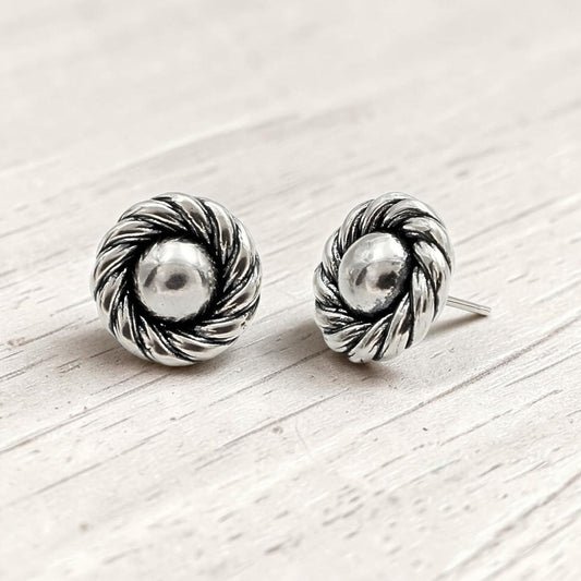 925 Sterling Silver Oxidized Spiraling Minimal Studs Earrings for Everyday Wear