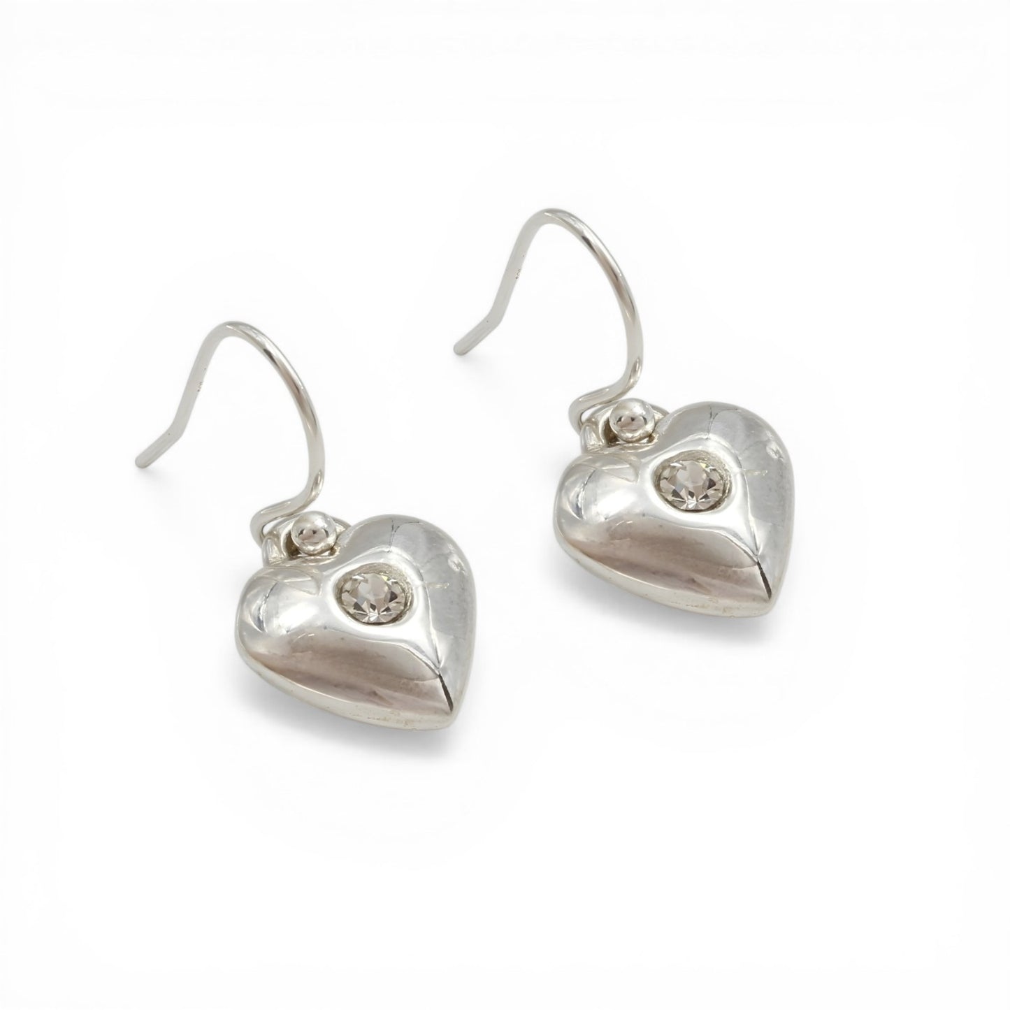 Daily Wear 925 Sterling Silver White CZ Heart Dangle Earrings