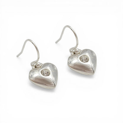 Daily Wear 925 Sterling Silver White CZ Heart Dangle Earrings