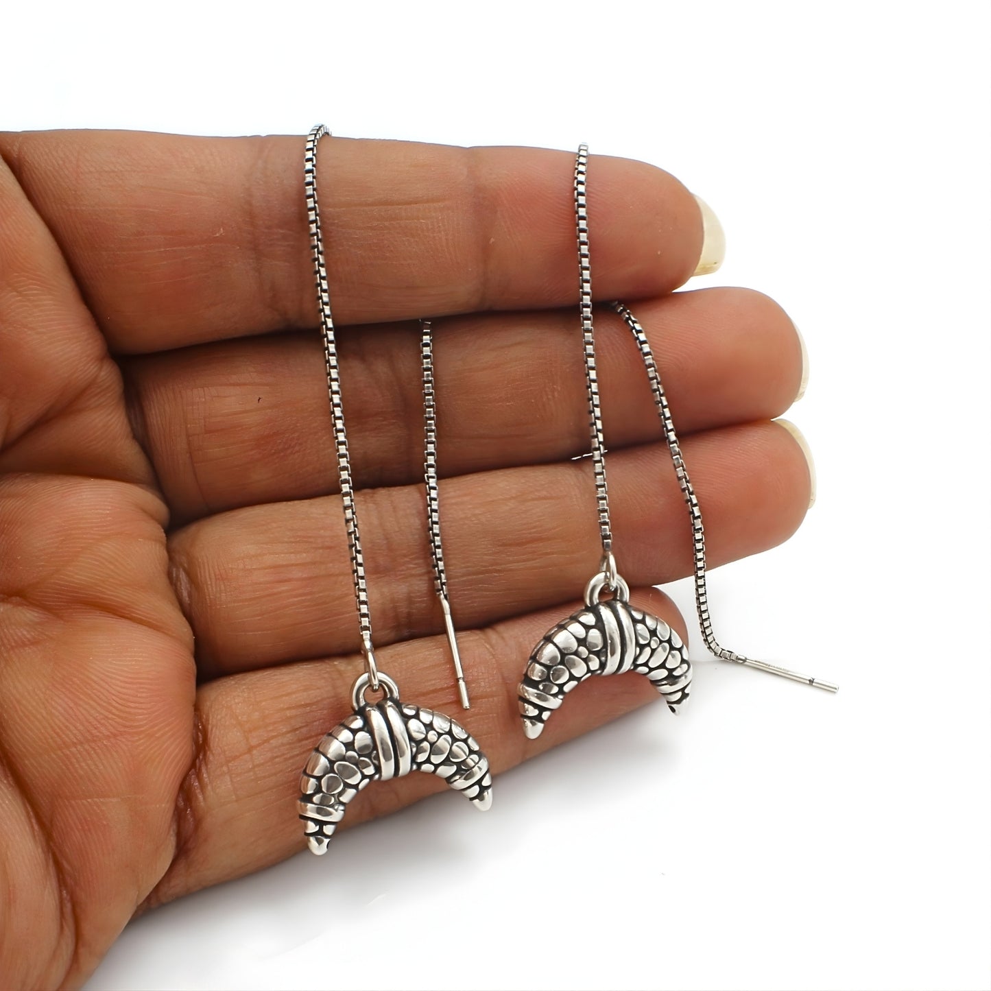 925 Sterling Silver Oxidized Dangle croissant-shaped charm Earrings