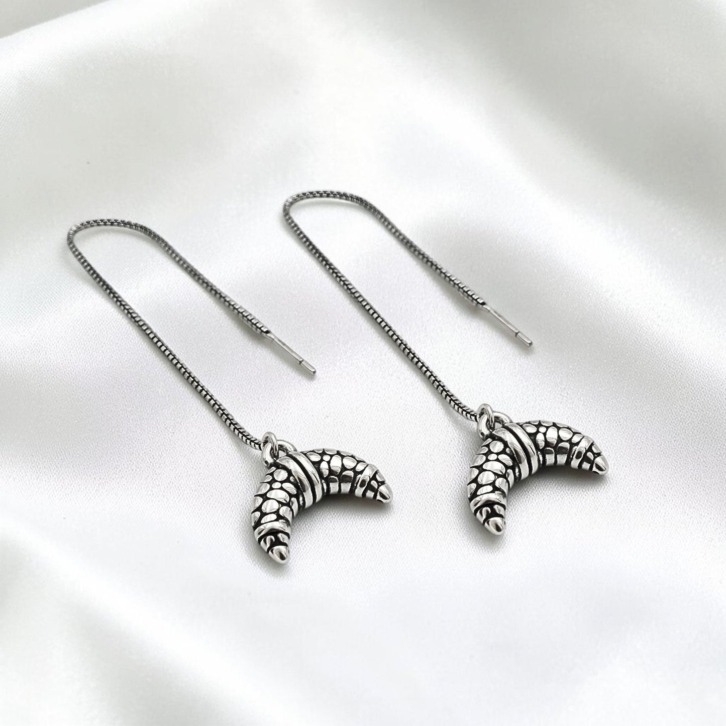 925 Sterling Silver Oxidized Dangle croissant-shaped charm Earrings