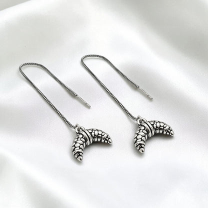 925 Sterling Silver Oxidized Dangle croissant-shaped charm Earrings