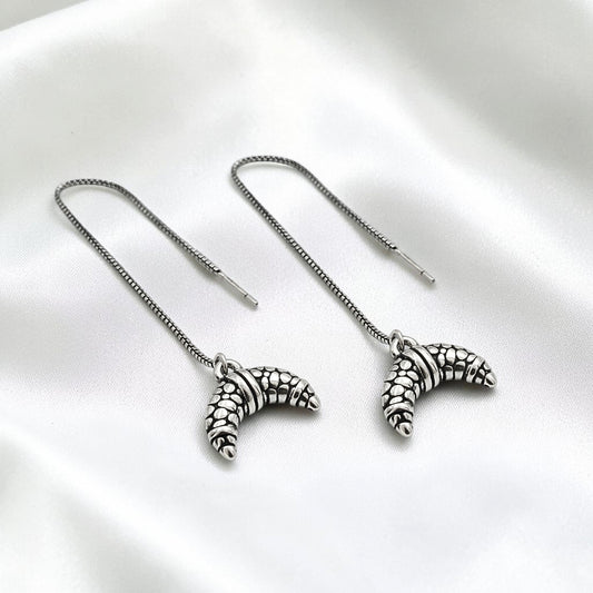925 Sterling Silver Oxidized Dangle croissant-shaped charm Earrings