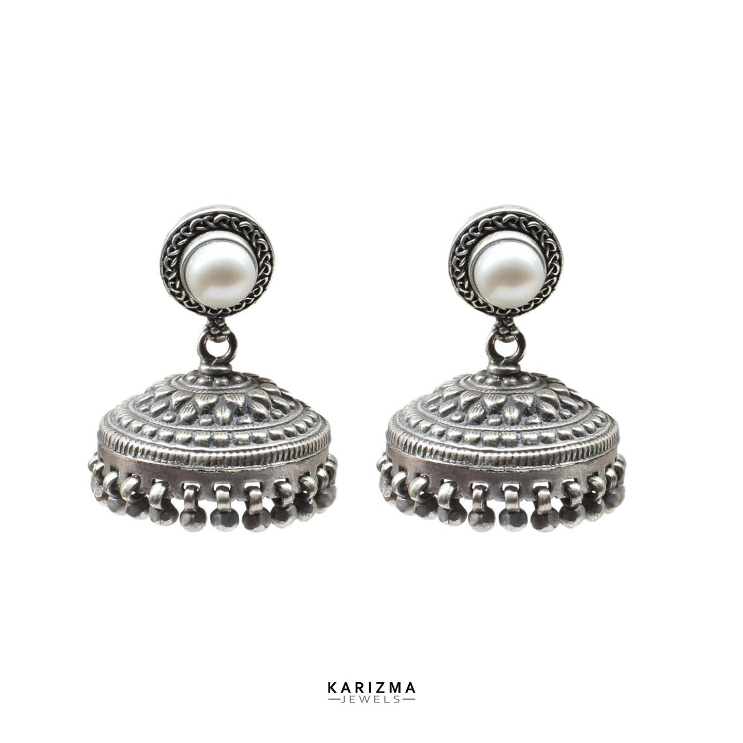 Real 925 Sterling Silver Oxidized fabulous Pearl Jhumki Women Earrings