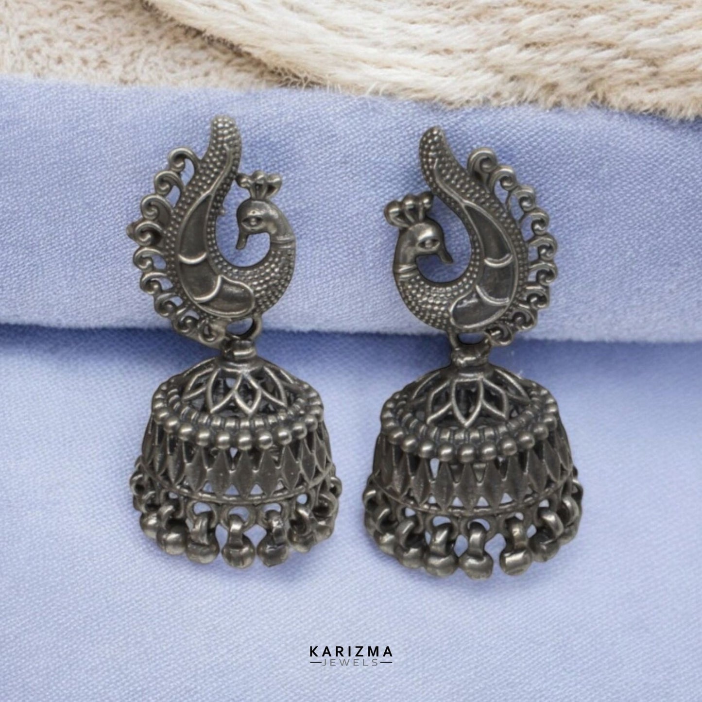 Real 925 Silver Oxidized amazing Peacock Mayur Silver Jhumki Women Earrings