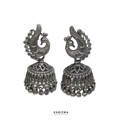 Real 925 Silver Oxidized amazing Peacock Mayur Silver Jhumki Women Earrings