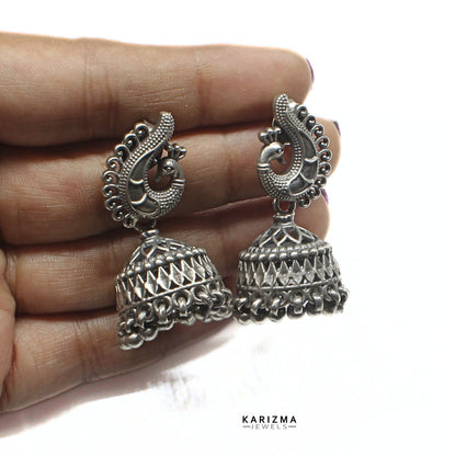 Real 925 Silver Oxidized amazing Peacock Mayur Silver Jhumki Women Earrings