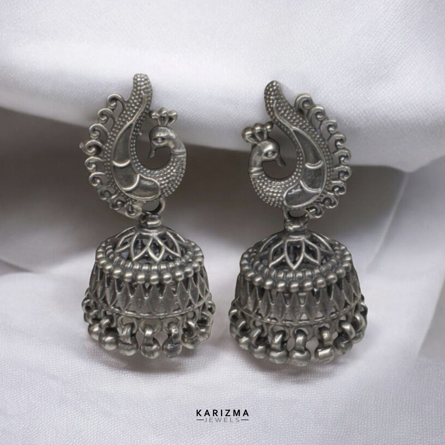 Real 925 Silver Oxidized amazing Peacock Mayur Silver Jhumki Women Earrings