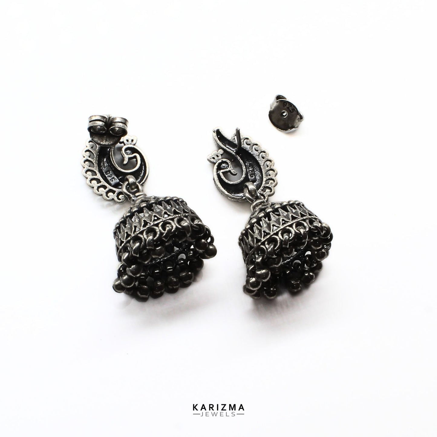 Real 925 Silver Oxidized amazing Peacock Mayur Silver Jhumki Women Earrings