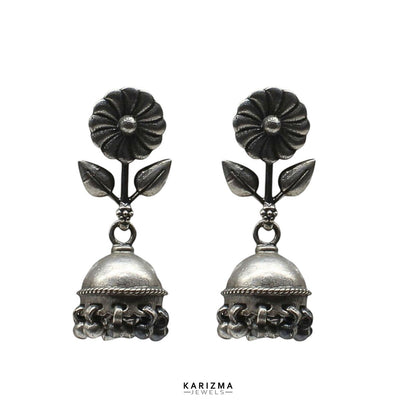 Amazing 925 Sterling Silver Oxidized women Flower Jhumka Earrings