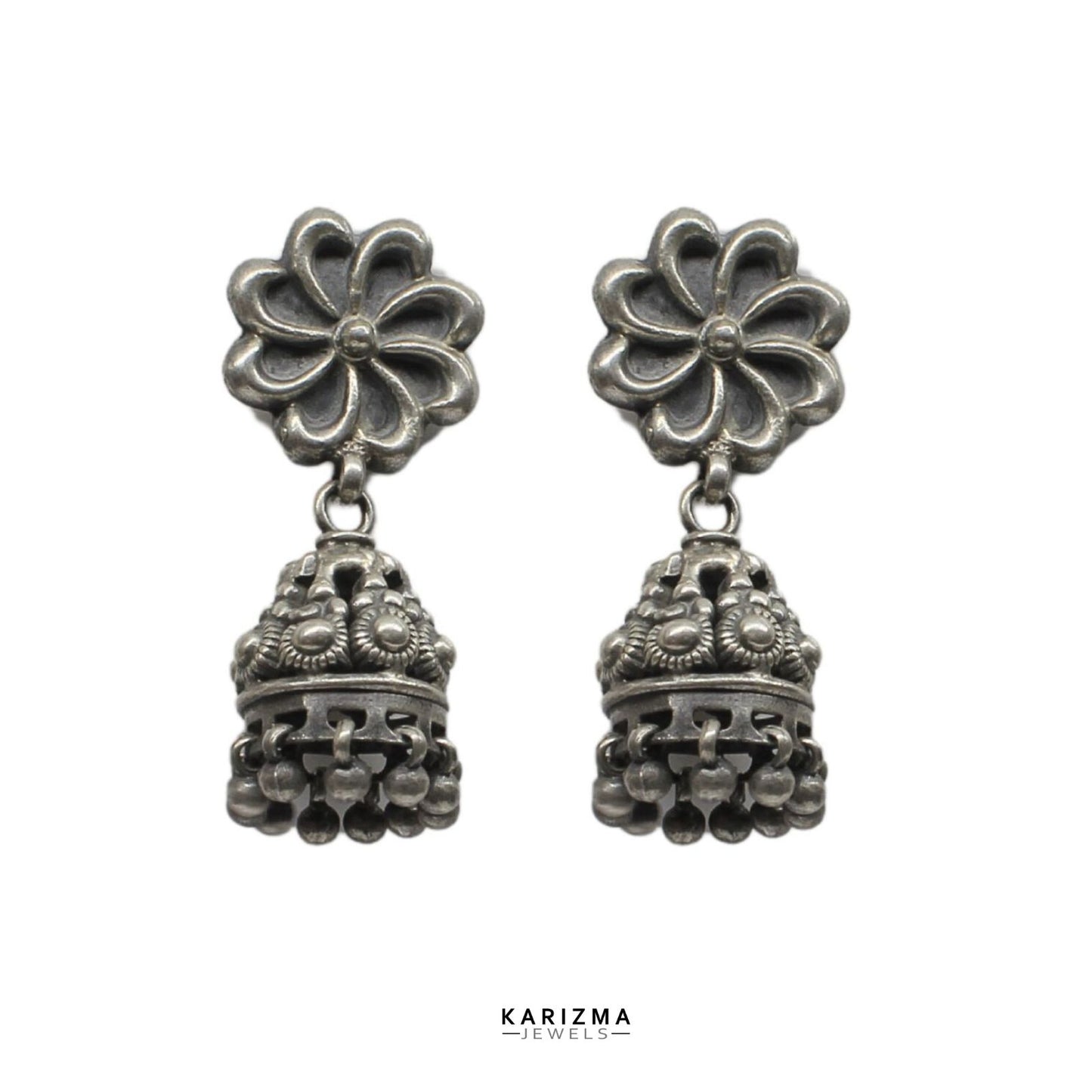 925 Sterling Silver Oxidized Flower Style dangle Jumka women Earrings