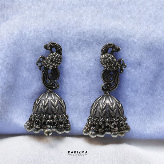 925 Sterling Silver Oxidized Peacock earrings women Jhumki Earring