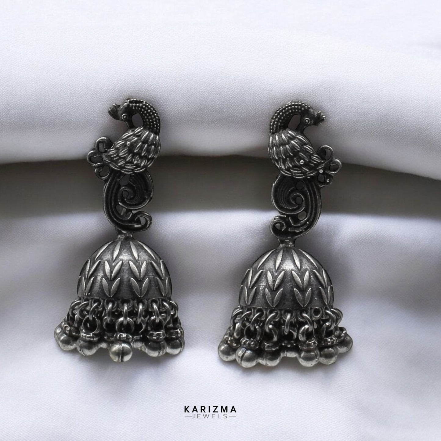 925 Sterling Silver Oxidized Peacock earrings women Jhumki Earring