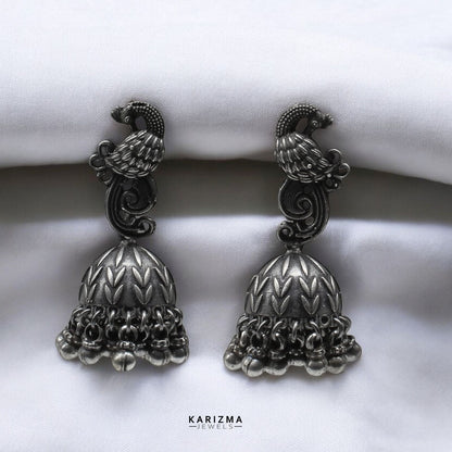 925 Sterling Silver Oxidized Peacock earrings women Jhumki Earring