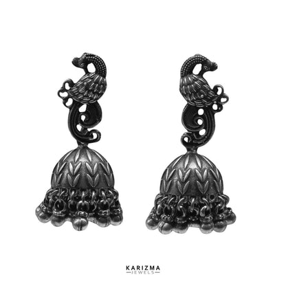 925 Sterling Silver Oxidized Peacock earrings women Jhumki Earring