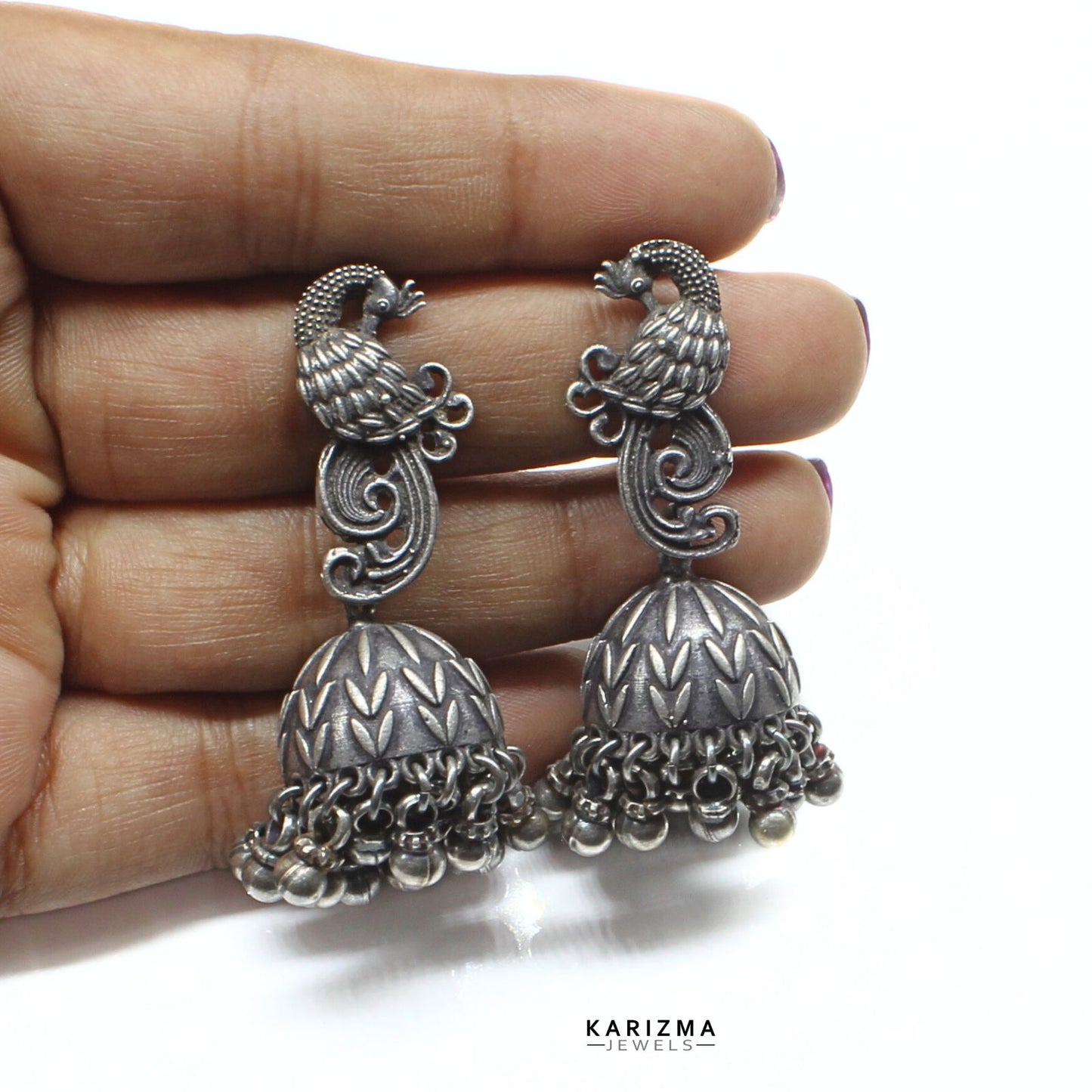 925 Sterling Silver Oxidized Peacock earrings women Jhumki Earring