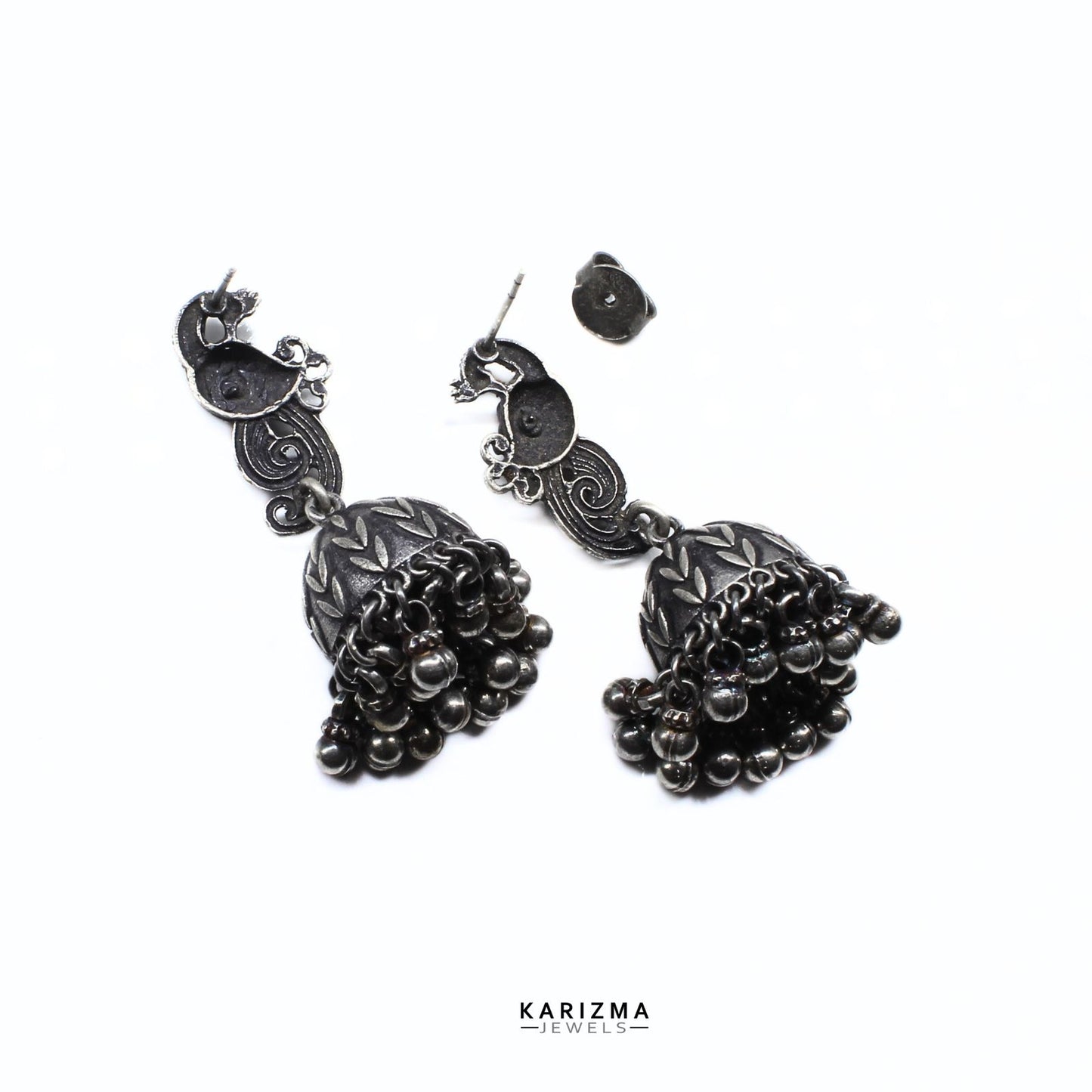 925 Sterling Silver Oxidized Peacock earrings women Jhumki Earring