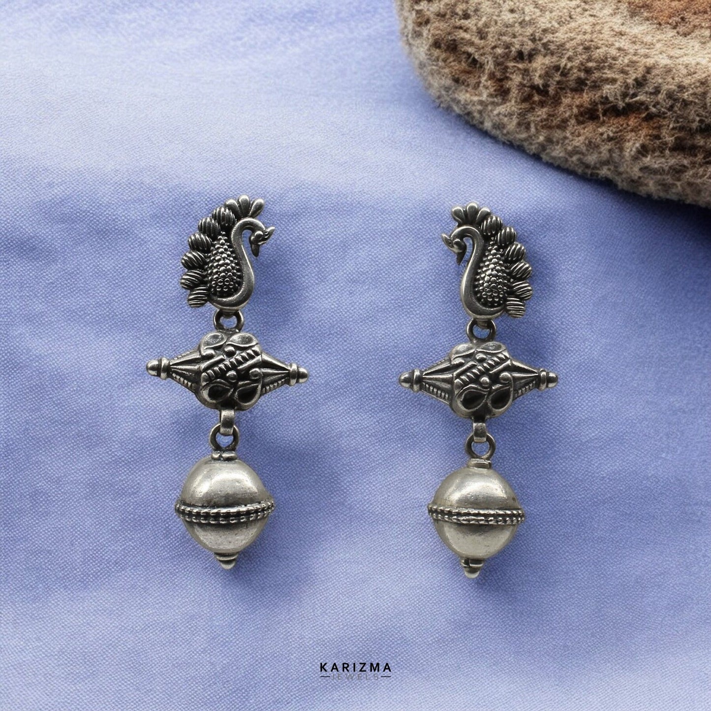 Real 925 Sterling Silver Mayur Mukhi Oxidized Jhumka Women Earrings