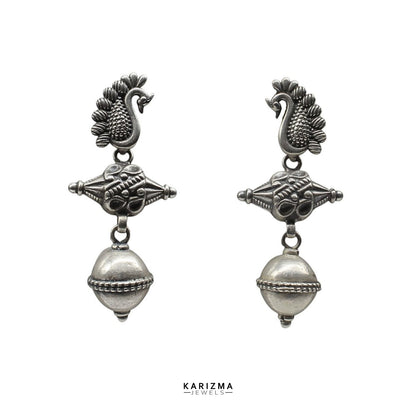 Real 925 Sterling Silver Mayur Mukhi Oxidized Jhumka Women Earrings