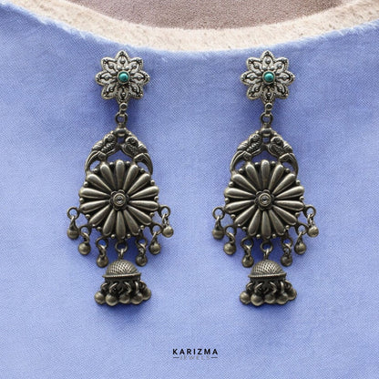 Real 925 Sterling Silver Oxidized Dangle Jhumka Women Earrings