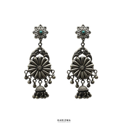 Real 925 Sterling Silver Oxidized Dangle Jhumka Women Earrings