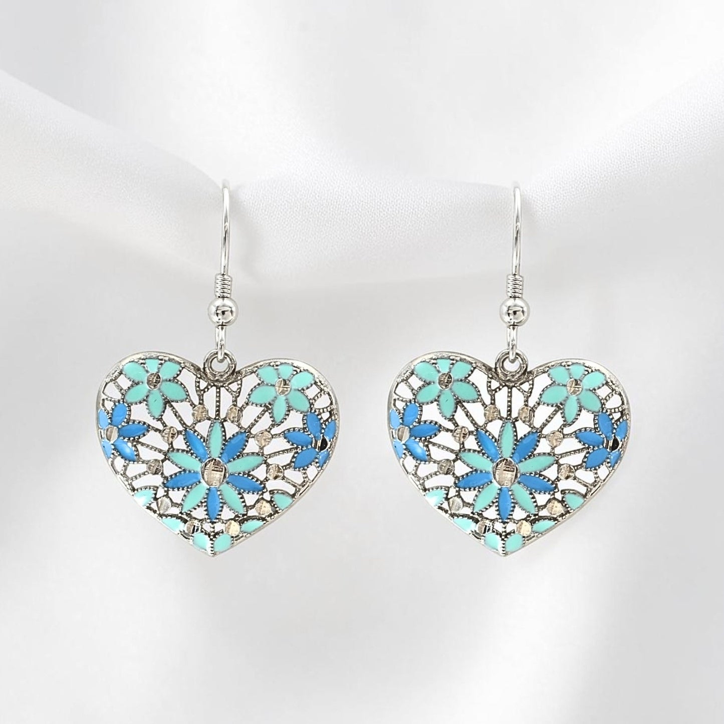 925 Sterling Silver Petal Love Heart Drops Earrings