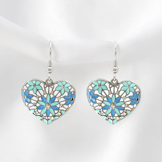 925 Sterling Silver Petal Love Heart Drops Earrings