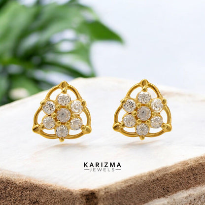 18K Real Gold unique trendy women Nose pin cum Earring White CZ Gold Screw Back